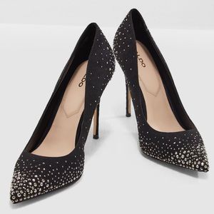 Aldo Black Pelia Rhinestone Heels Size 8
